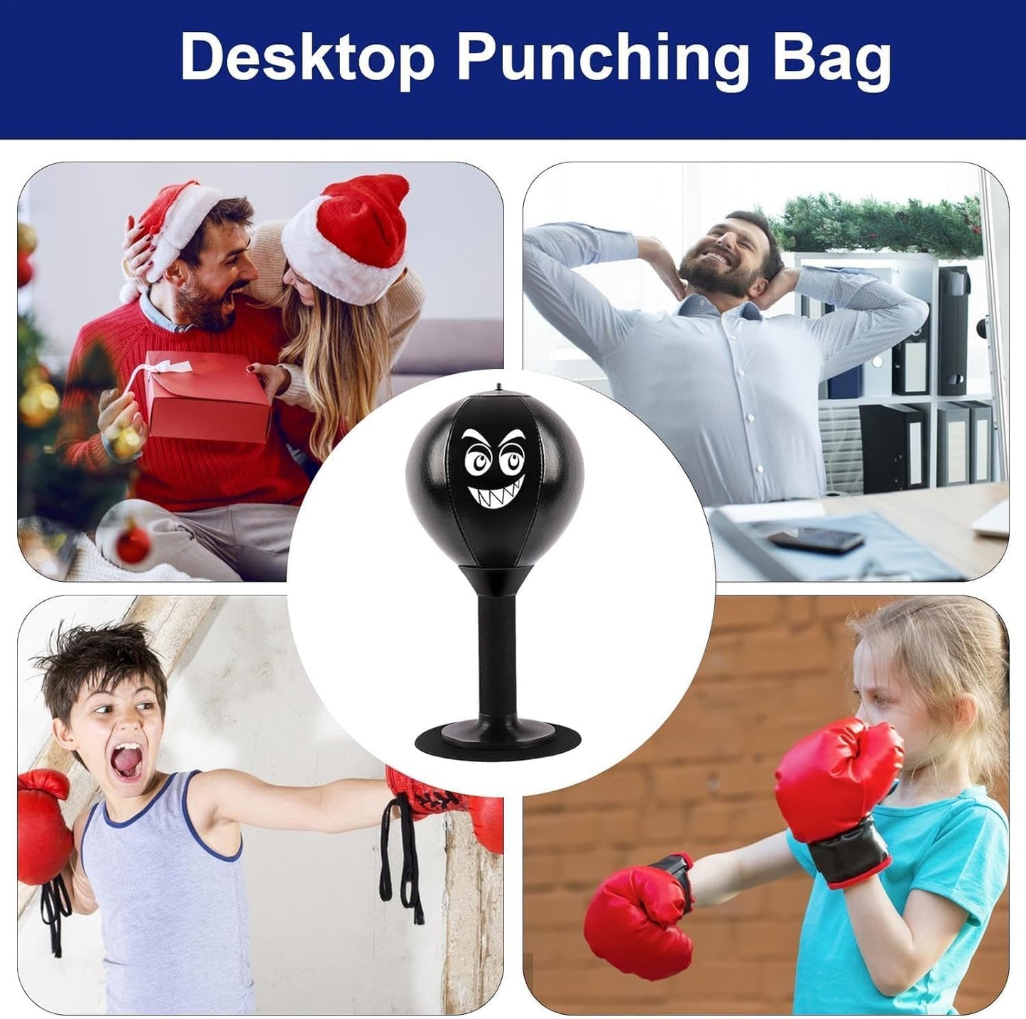 Desktop Punching Bag, Stress Buster with Suction Cup for Office Table and Counters, Heavy Duty Stress Relief Ball, Desk Boxing Punch Ball, Funny Gifts for Kids Coworkers and Friends