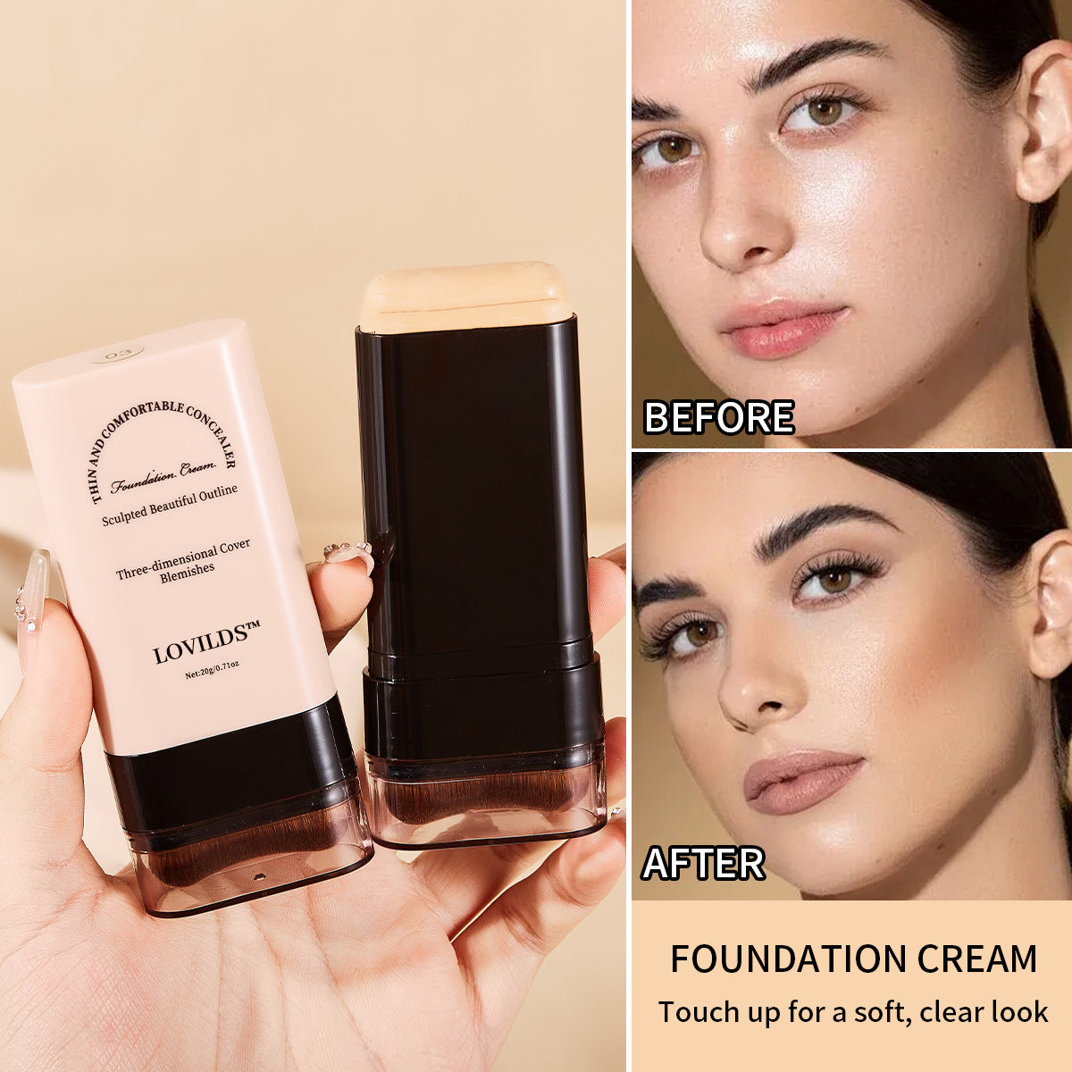 š LOVILDS⢠Dual-Ended Foundation Stick with Brush ā Seamless, Long-Lasting Coverage & Flawless Finish