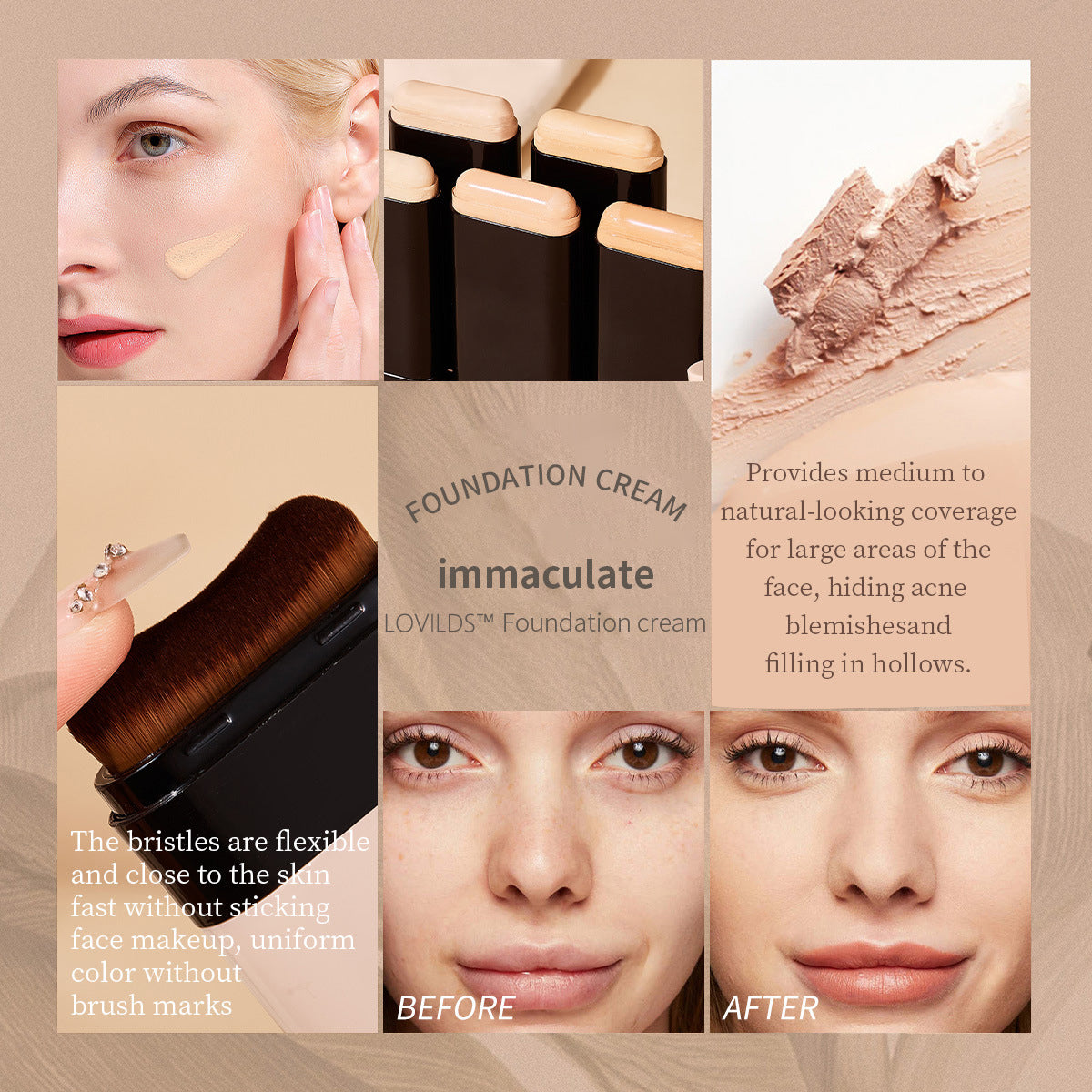 š LOVILDS⢠Dual-Ended Foundation Stick with Brush ā Seamless, Long-Lasting Coverage & Flawless Finish
