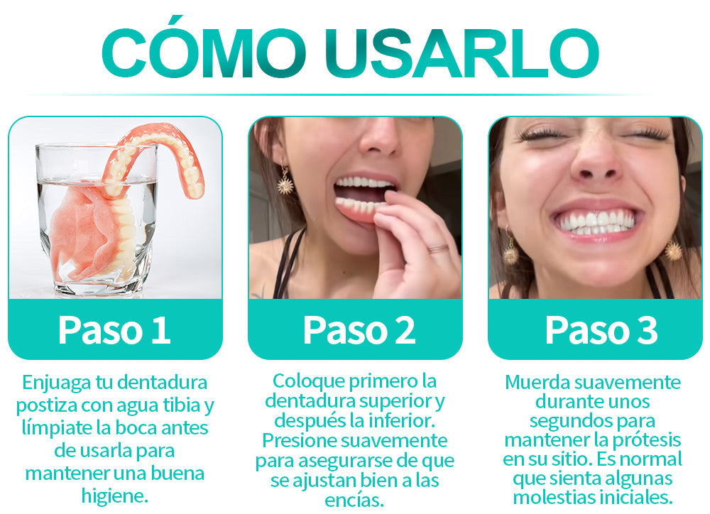 Dentadura completa Qooes con ajuste de succión perfecto 🍀🍀🍀