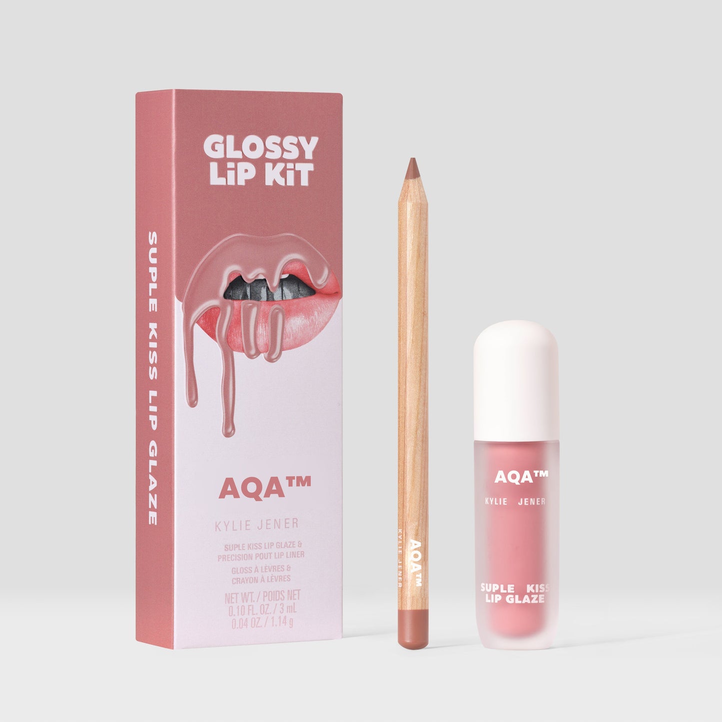 Glossy Lip Kit contoured shades + glossy finish | Color Soft Pink Nude - 2 piece Liner and Glaze Set 0.04oz Crayon| 0.10 fl oz Gloss