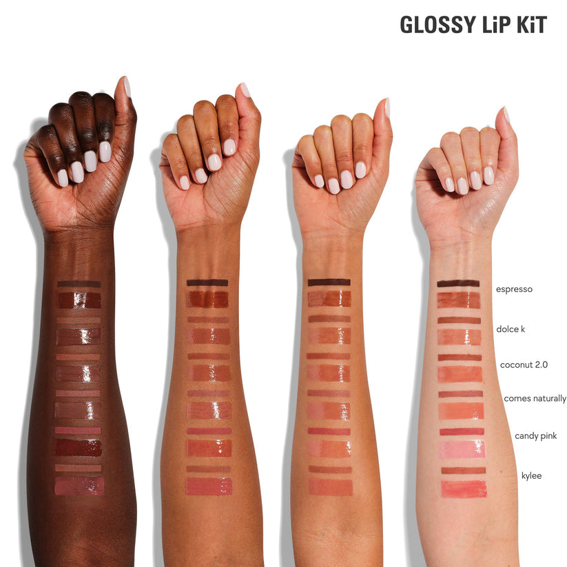 Glossy Lip Kit contoured shades + glossy finish | Color Soft Pink Nude - 2 piece Liner and Glaze Set 0.04oz Crayon| 0.10 fl oz Gloss