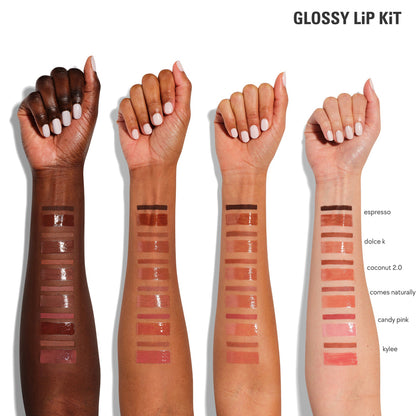 Glossy Lip Kit contoured shades + glossy finish | Color Soft Pink Nude - 2 piece Liner and Glaze Set 0.04oz Crayon| 0.10 fl oz Gloss