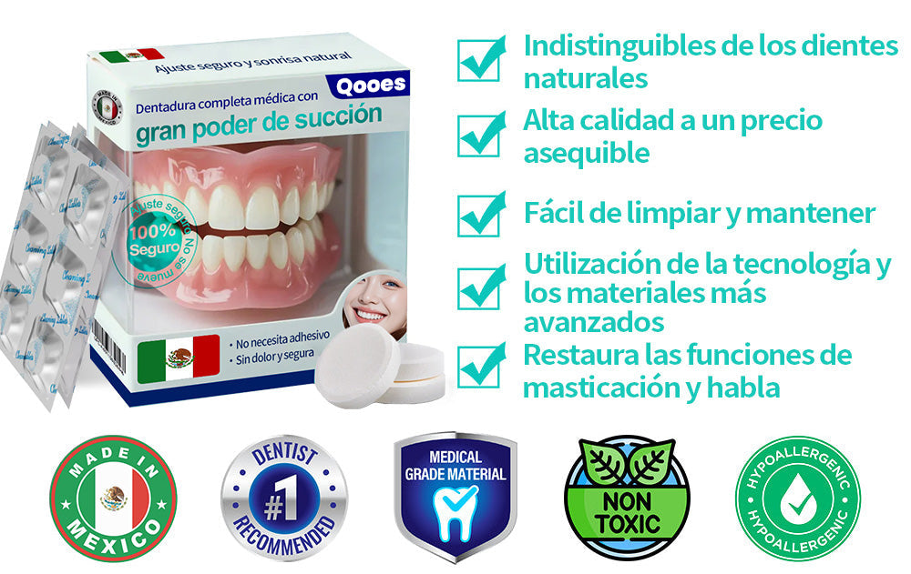 Dentadura completa Qooes con ajuste de succión perfecto 🍀🍀🍀